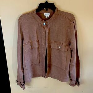 Nicole Miller brown linen blend jacket with front pockets. Silver snap closures.